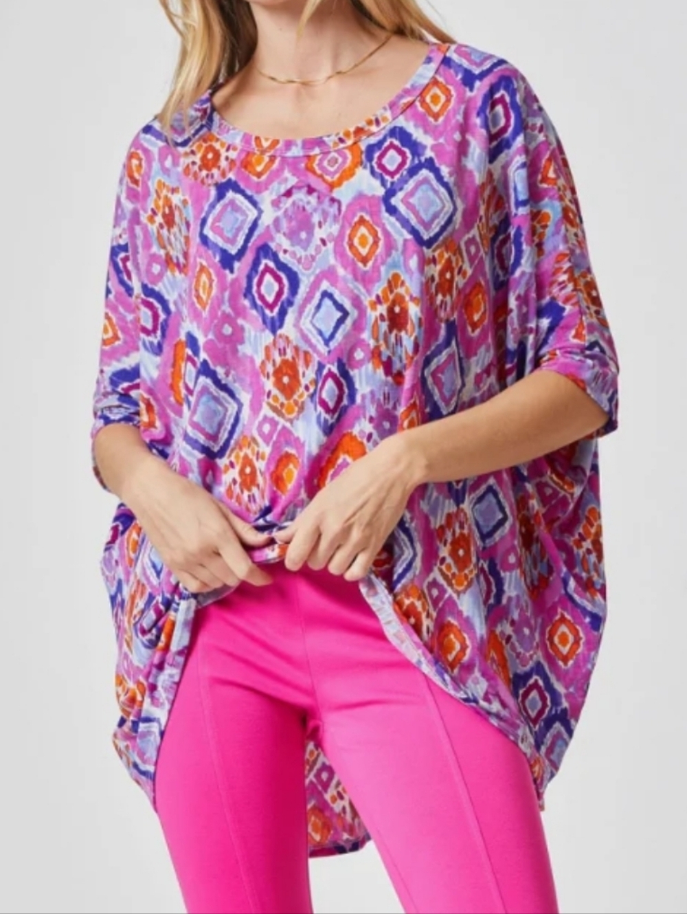 Dear Scarlett sz 2X Purple Diamond Pattern Dolman Sleeve Poncho Tops